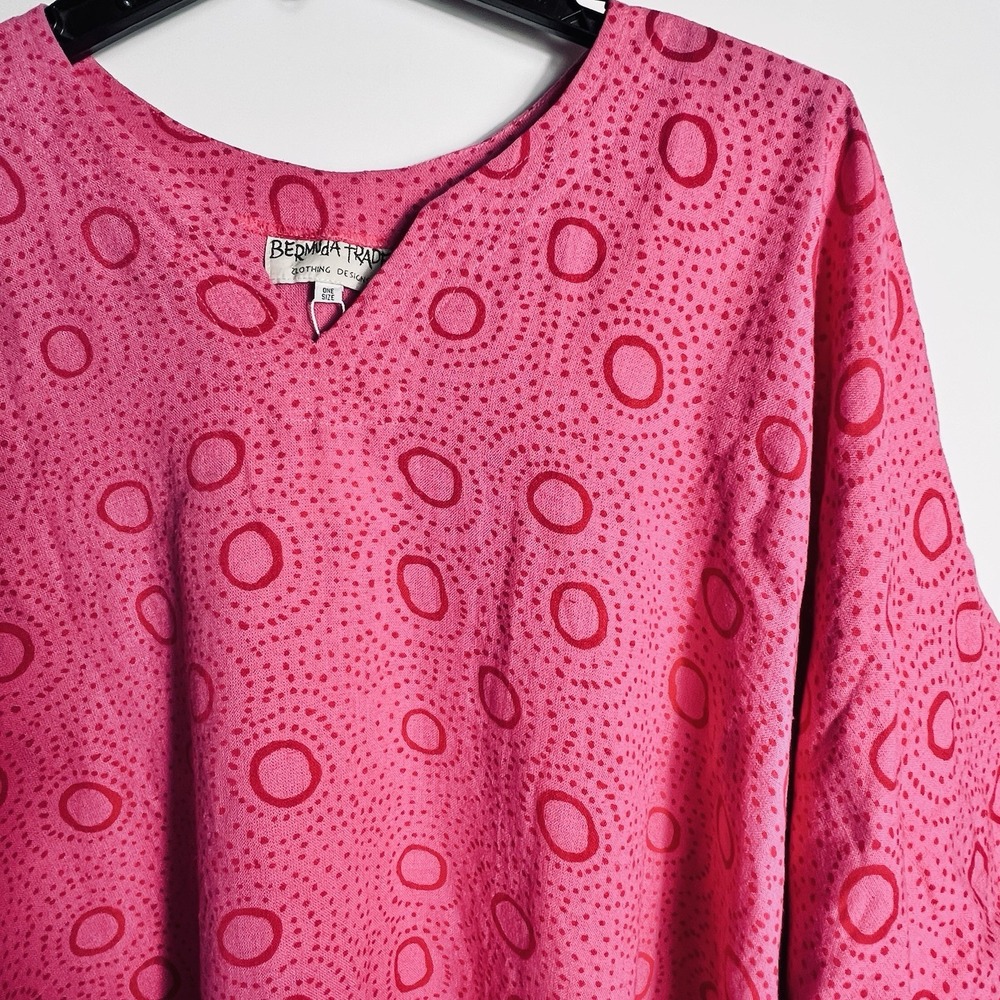 Vtg Bermuda Trader Womens One Sz Pink Linen Rayon Oversized-Plus Sz Beach Top‎